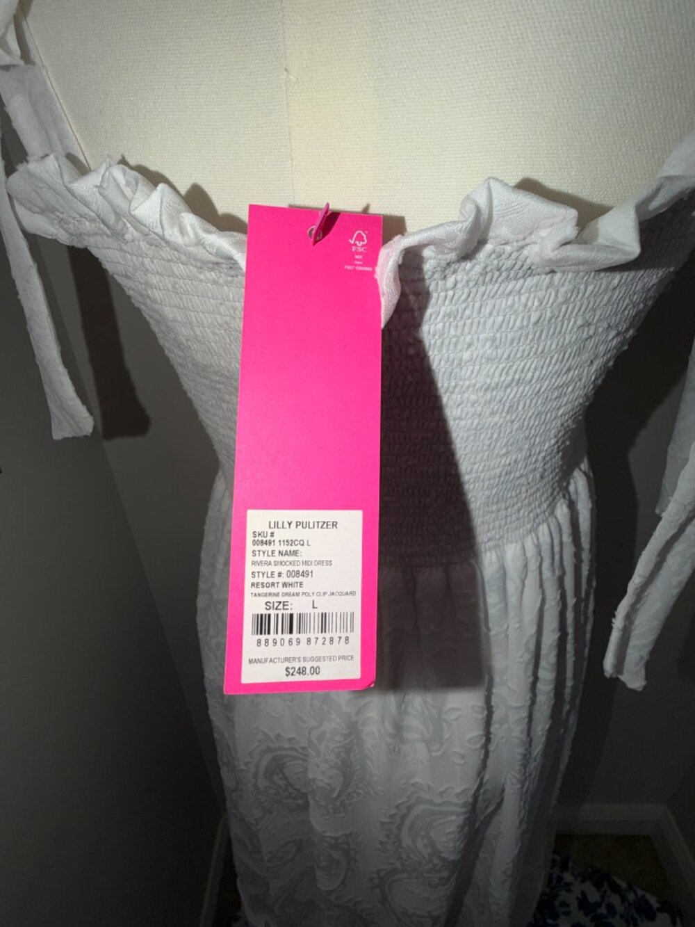 Lilly Pulitzer Rivera Smocked Midi Dress Resort White Size Large NWT - Picture 3 of 3